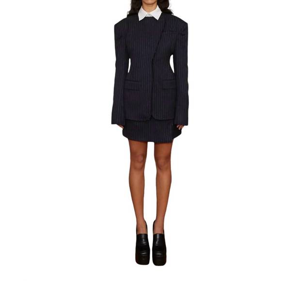 NEW SAEMDI pinstripe skirt in navy - Picture 1 of 4